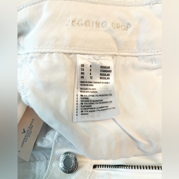 🤍American Eagle White Super Stretch Raw Hem Cropped Jeggings/Jeans NWT, Size 8 - Picture 8 of 16